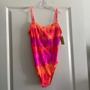 90s Pink and Orange Fish One-Piece Swimsuit
